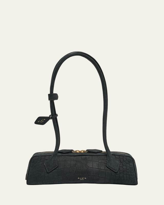Le Teckel Small Shoulder Bag in Croc-Embossed Leather